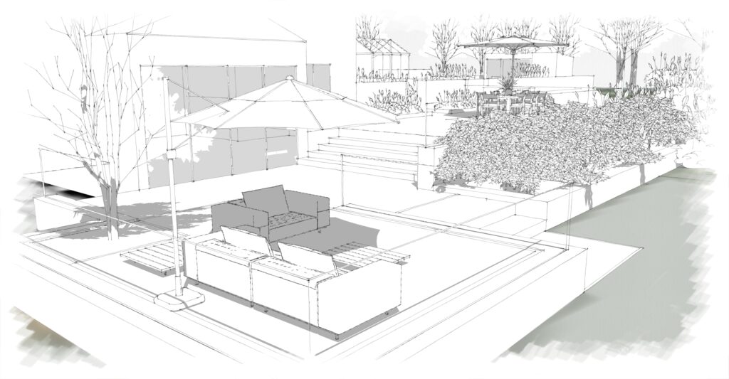Elevation of contemporary patio